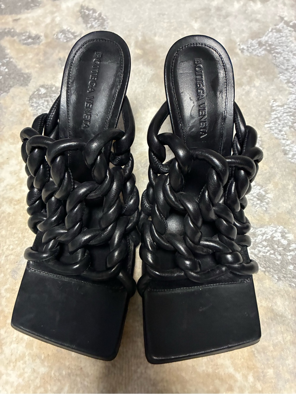 Bottega Veneta Black Chain-Detail Leather Mules